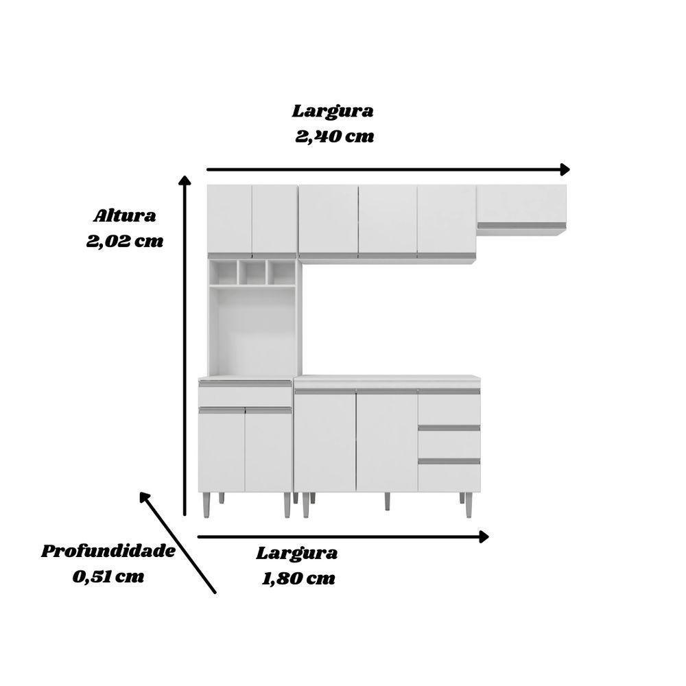 Cozinha Modulada Completa Andreia C-5 Peças 240cm Branco - 2