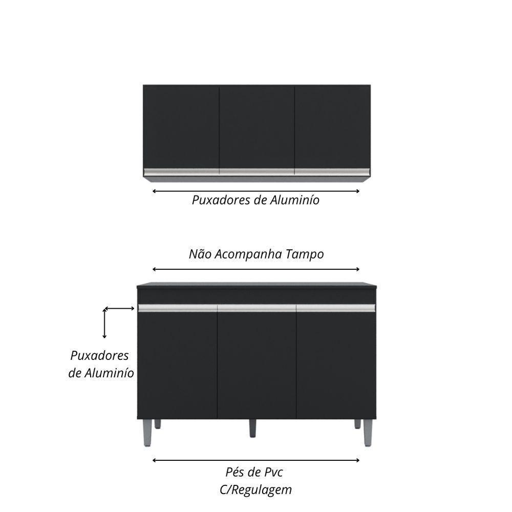 Balcão Gabinete Manu 120 Cm S-tampo E Armário Aéreo Andreia 120cm Preto - 2