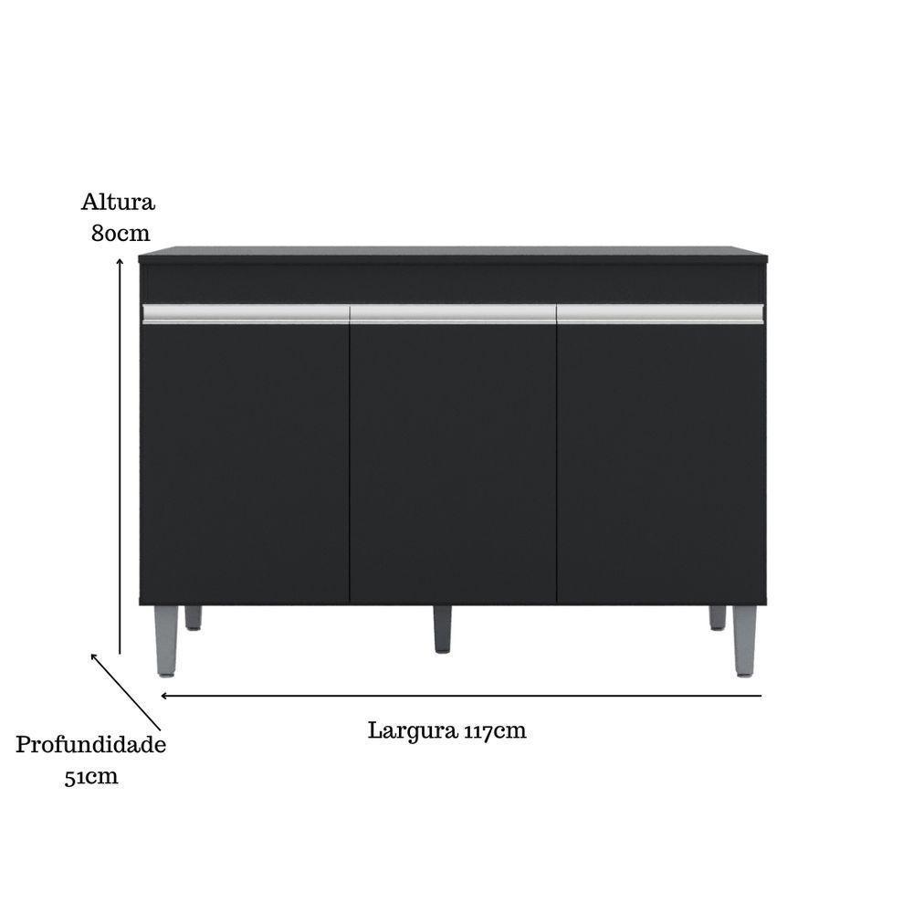 Balcão Gabinete Manu 120 Cm S-tampo E Armário Aéreo Andreia 120cm Preto - 3
