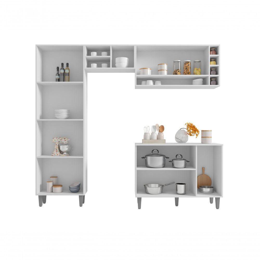 Cozinha Modulada Completa 230cm Com Balcão E Armário Aéreo Vanessa Cinza Claro - 4