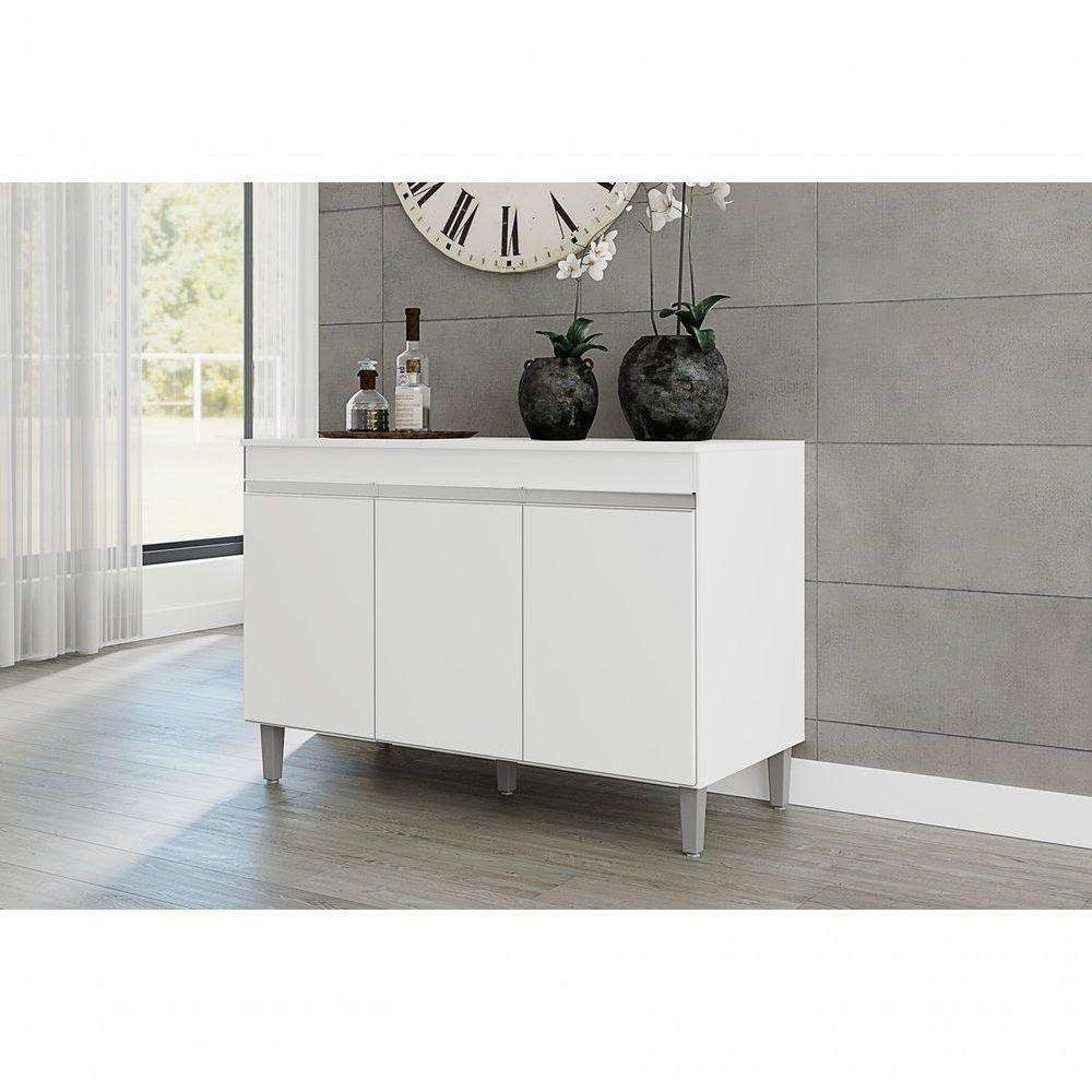 Balcão Gabinete Manu 120cm 3 Portas S-tampo Branco - 2