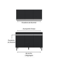 Balcão Gabinete Manu 120 Cm C-tampo E Armário Aéreo Andreia 120cm Preto - 2