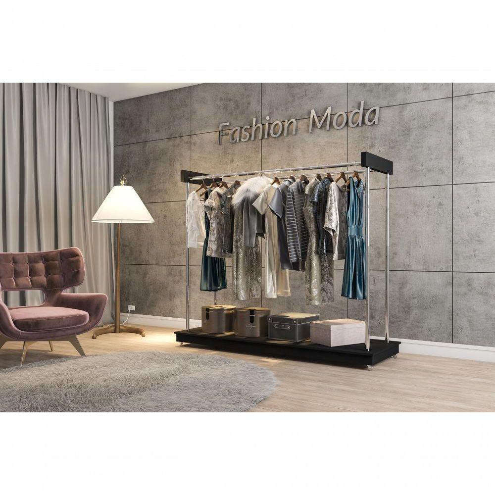 Expositor Arara Closet P- Roupas Com Rodízios Aço Cromado - Ideal Preto - 3