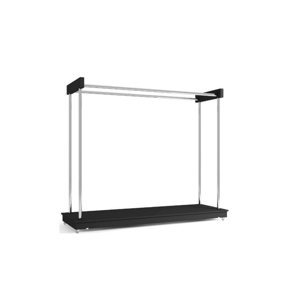 Expositor Arara Closet P- Roupas Com Rodízios Aço Cromado - Ideal Preto - 4