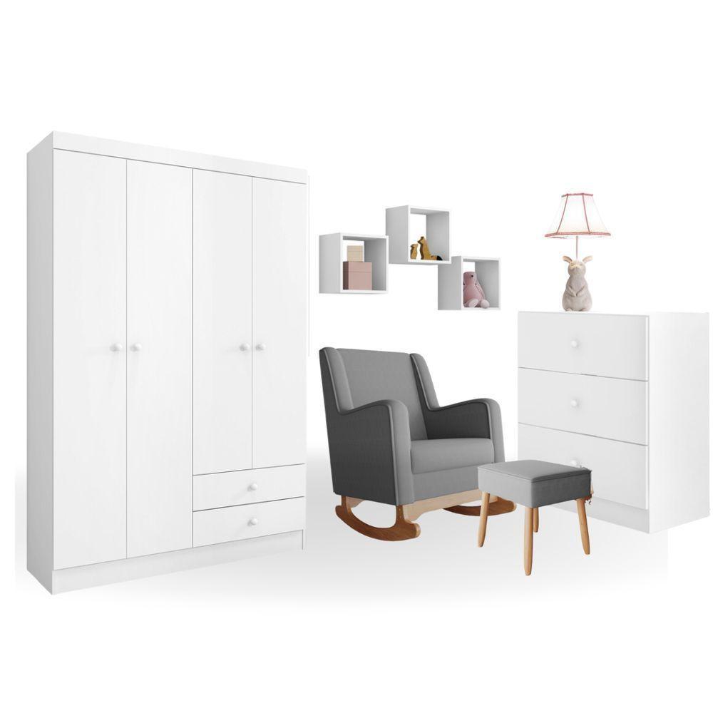 Conjunto Quarto Infantil Louise Branco C-poltrona De Amamentação áquilah - 1