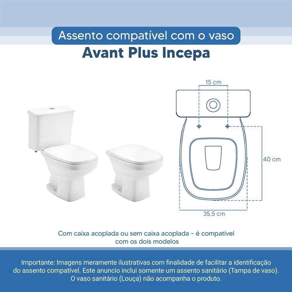 Assento Sanitário Tampa De Vaso Branco Resina Poliester Avant Plus Para Bacia Incepa - 3