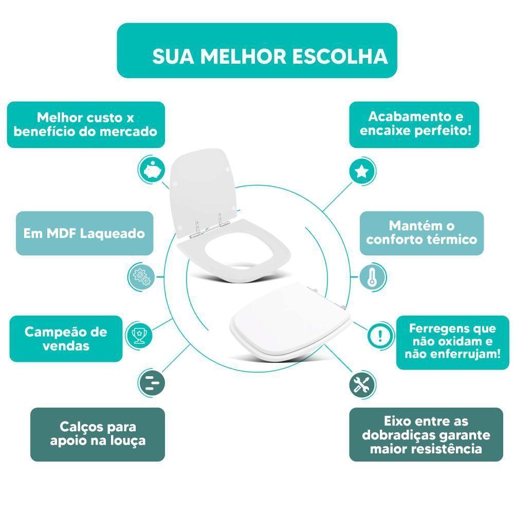 Assento Sanitário Tampa De Vaso Branco Mdf Laqueado Flex Para Bacia Deca - 3