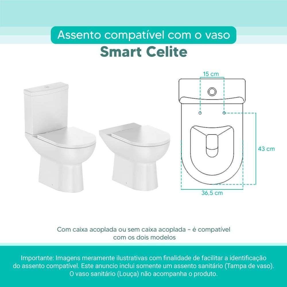 Assento Sanitário Tampa De Vaso Branco Mdf Laqueado Smart Para Bacia Celite - 2
