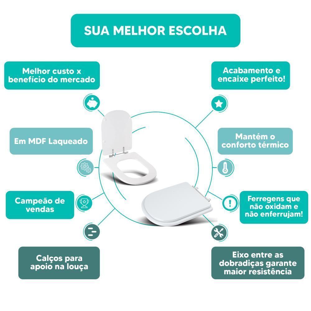 Assento Sanitário Tampa De Vaso Branco Mdf Laqueado Smart Para Bacia Celite - 3
