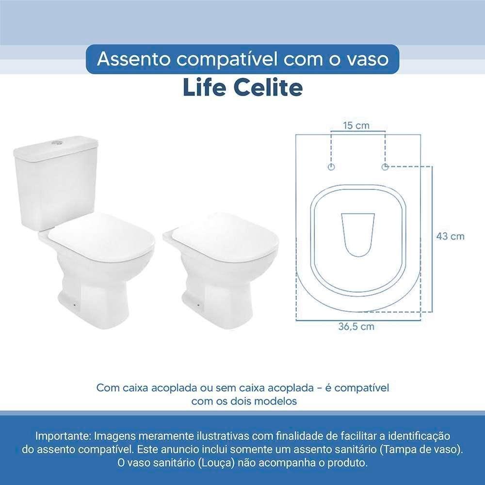 Tampa Vaso Sanitário Poliester Acrilico Life Branco Para Bacia Celite - 4