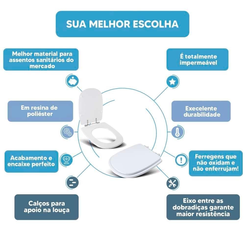 Assento Sanitário Tampa De Vaso Branco Resina Poliester Sabatini Para Bacia Icasa - 3