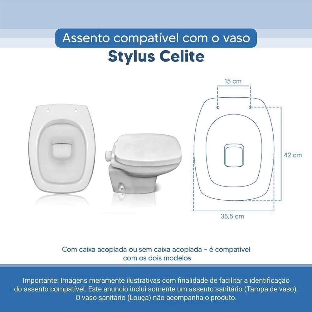 Assento Sanitário Tampa De Vaso Branco Resina Poliester Stylus Para Bacia Celite - 4