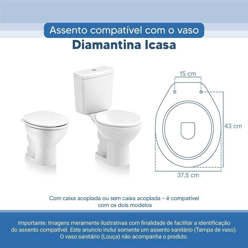 Assento Sanitário Tampa De Vaso Branco Resina Poliester Diamantina Para Bacia Icasa - 3