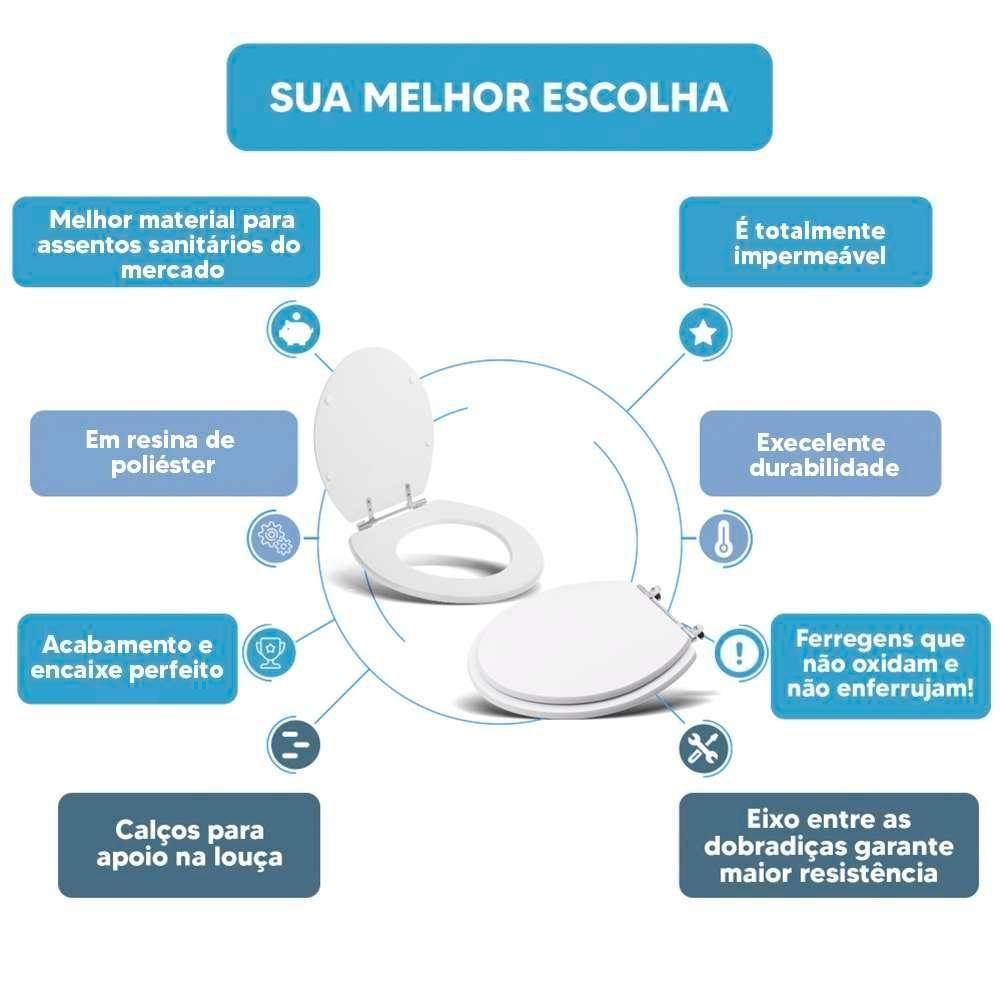 Assento Sanitário Tampa De Vaso Branco Resina Poliester Diamantina Para Bacia Icasa - 5
