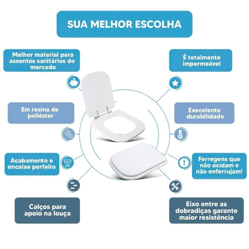 Assento Sanitário Tampa De Vaso Branco Resina Poliester Debba Para Bacia Roca - 2