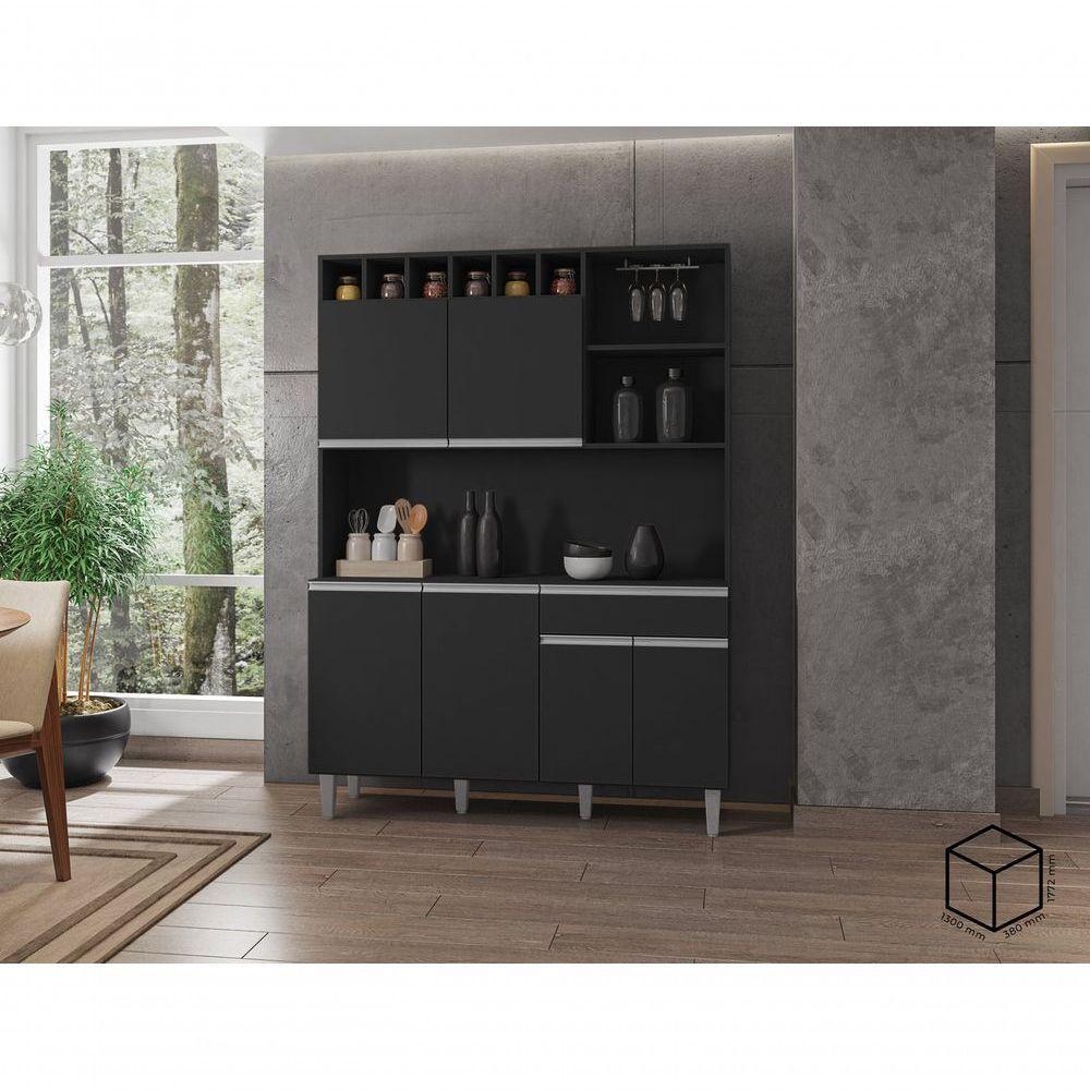 Kit Cozinha Compacta Alice 130cm C-6 Portas 1 Gaveta Preto - 4