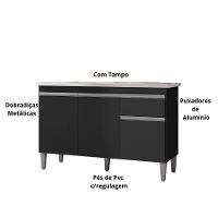 Balcão Gabinete P-pia Tatiane 120cm 3 Portas E 1 Gaveta C-tampo Preto - 4
