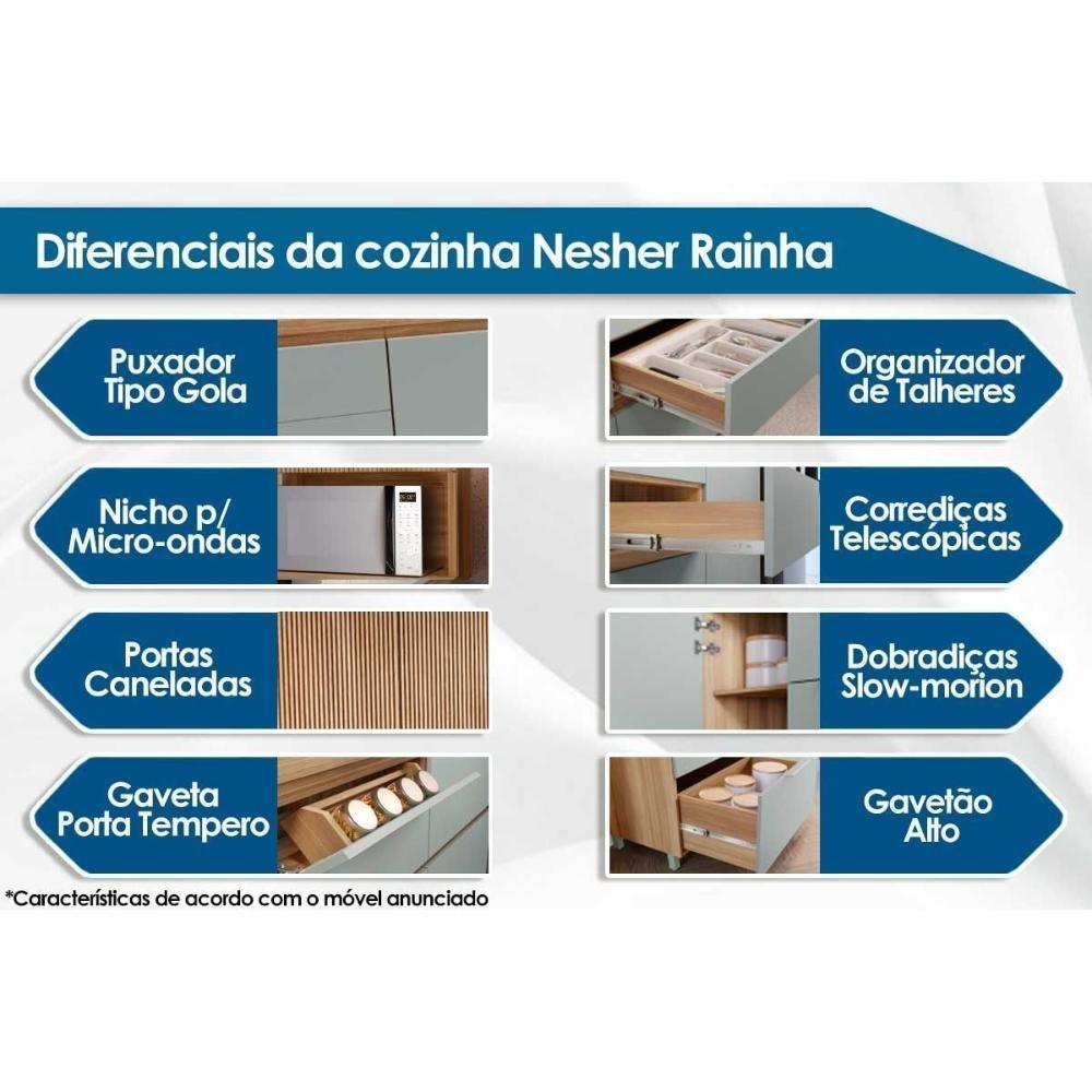 Cozinha Completa Rainha Gourmet 6 Peças (3Aéreos+2Balcões+1Paneleiro) C6P01 Branca/Nature - Nesher - 4