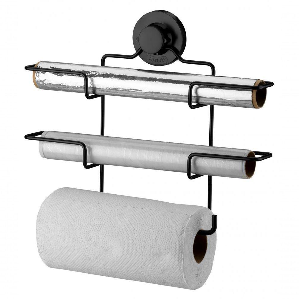 Porta Papel Toalha Alumínio Pvc Preto Fosco Future Fixação Por Ventosa 4018pt - 2