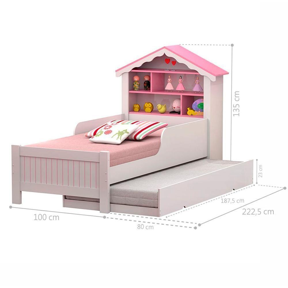 Bicama Infantil Solteiro Menina Casinha Branco Rosa - 3