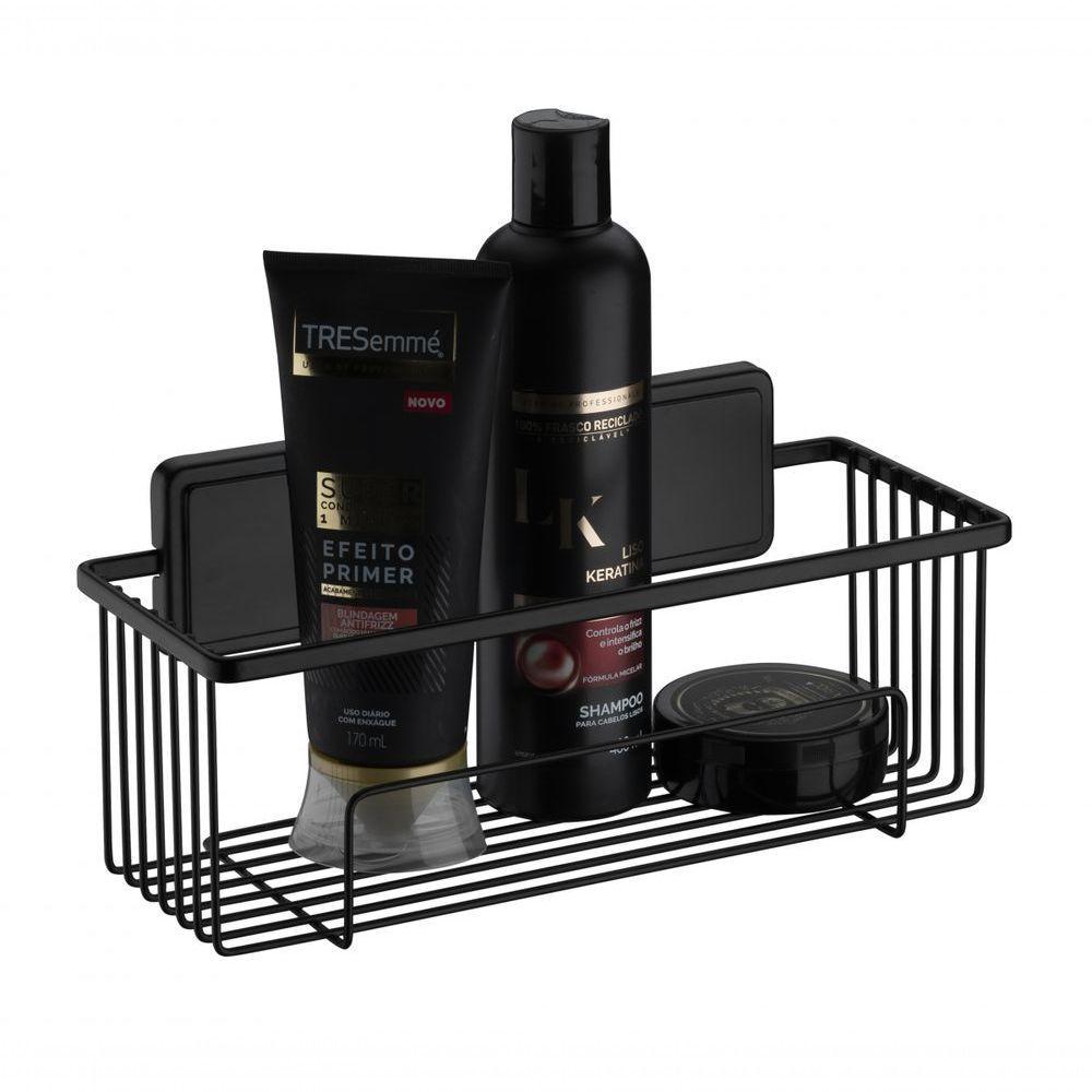 Suporte Para Shampoo Preto Fosco Fixação Por Adesivo Norbond Prateleira Banheiro Future 180pt - 2