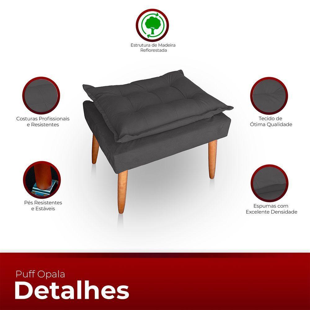 Kit 02 Puff Para Sala E Quarto Madeira Decorativo Opala Suede Cor Cinza - 2