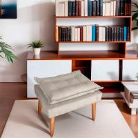 Kit 02 Puff Para Sala E Quarto Madeira Decorativo Opala Suede Cor Bege