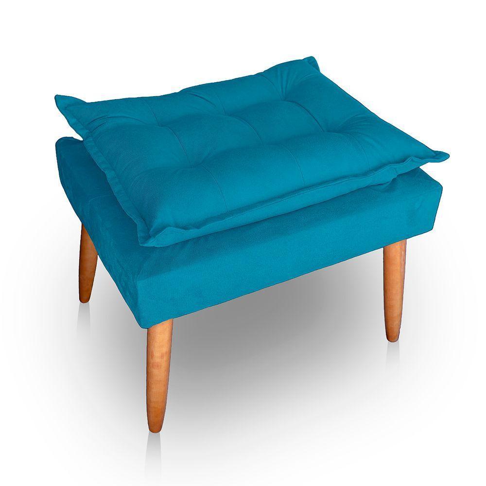 Kit 02 Puff Para Sala E Quarto Madeira Decorativo Opala Suede Cor Azul Turquesa - 2