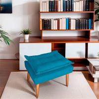 Kit 02 Puff Para Sala E Quarto Madeira Decorativo Opala Suede Cor Azul Turquesa - 5