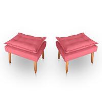 Kit 02 Puff Para Sala E Quarto Madeira Decorativo Opala Suede Cor Rosa - 1