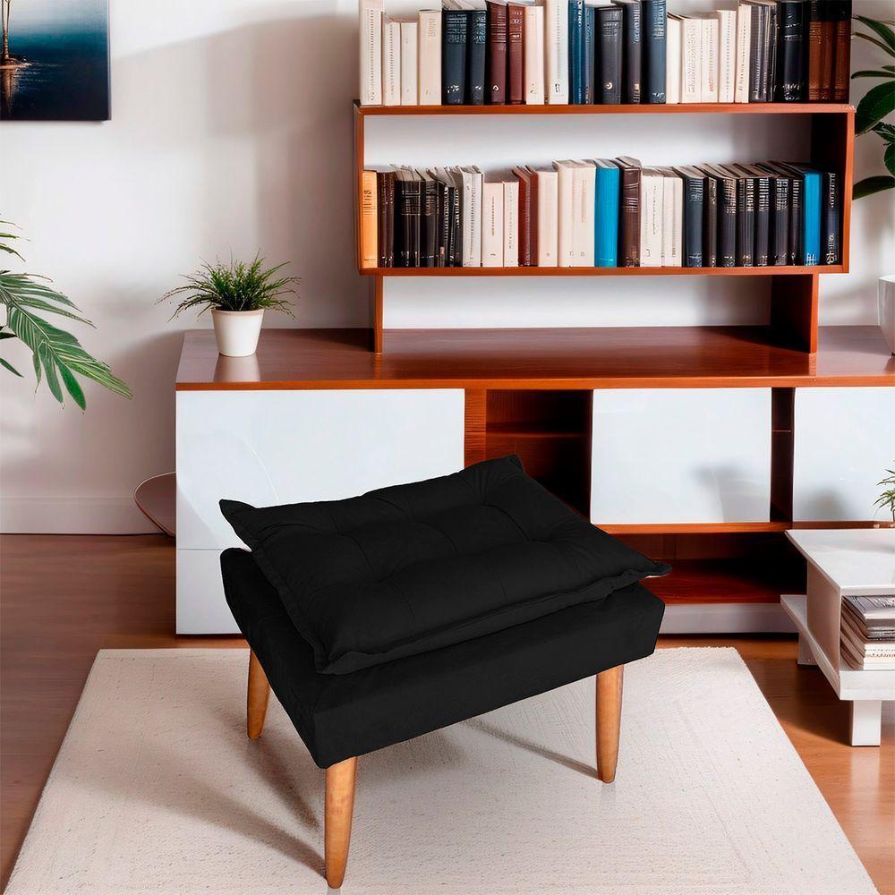 Kit 02 Puff Para Sala E Quarto Madeira Decorativo Opala Suede Cor Preto - 2