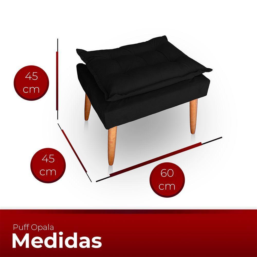 Kit 02 Puff Para Sala E Quarto Madeira Decorativo Opala Suede Cor Preto - 3