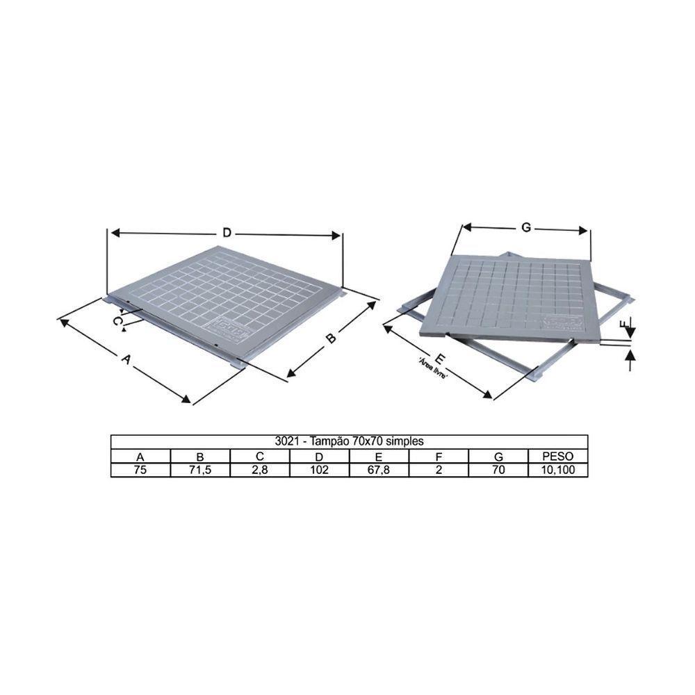 Tampa Tampão Chão Alumínio Fundido Quadrado Simples 70x70cm - 2