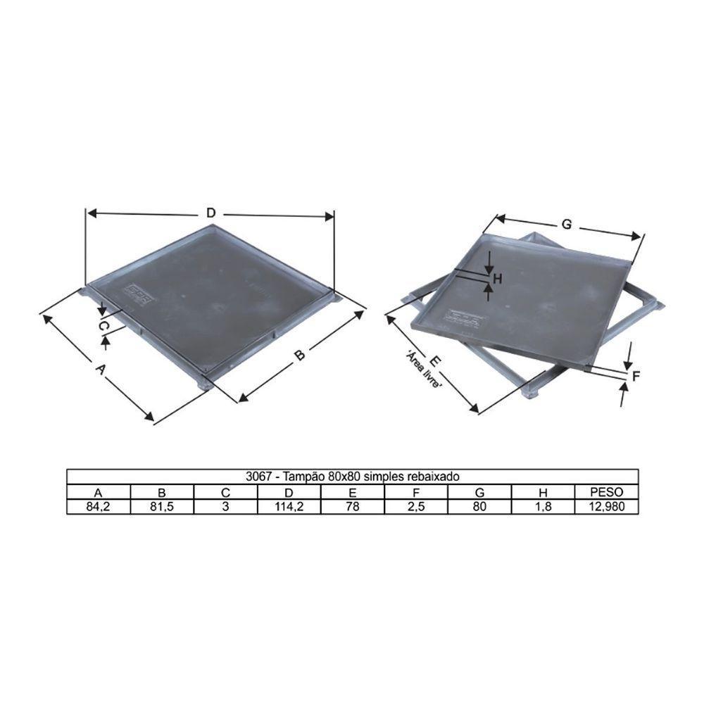 Tampa Tampão Chão Alumínio Fundido Simples Rebaixado 80x80cm - 2