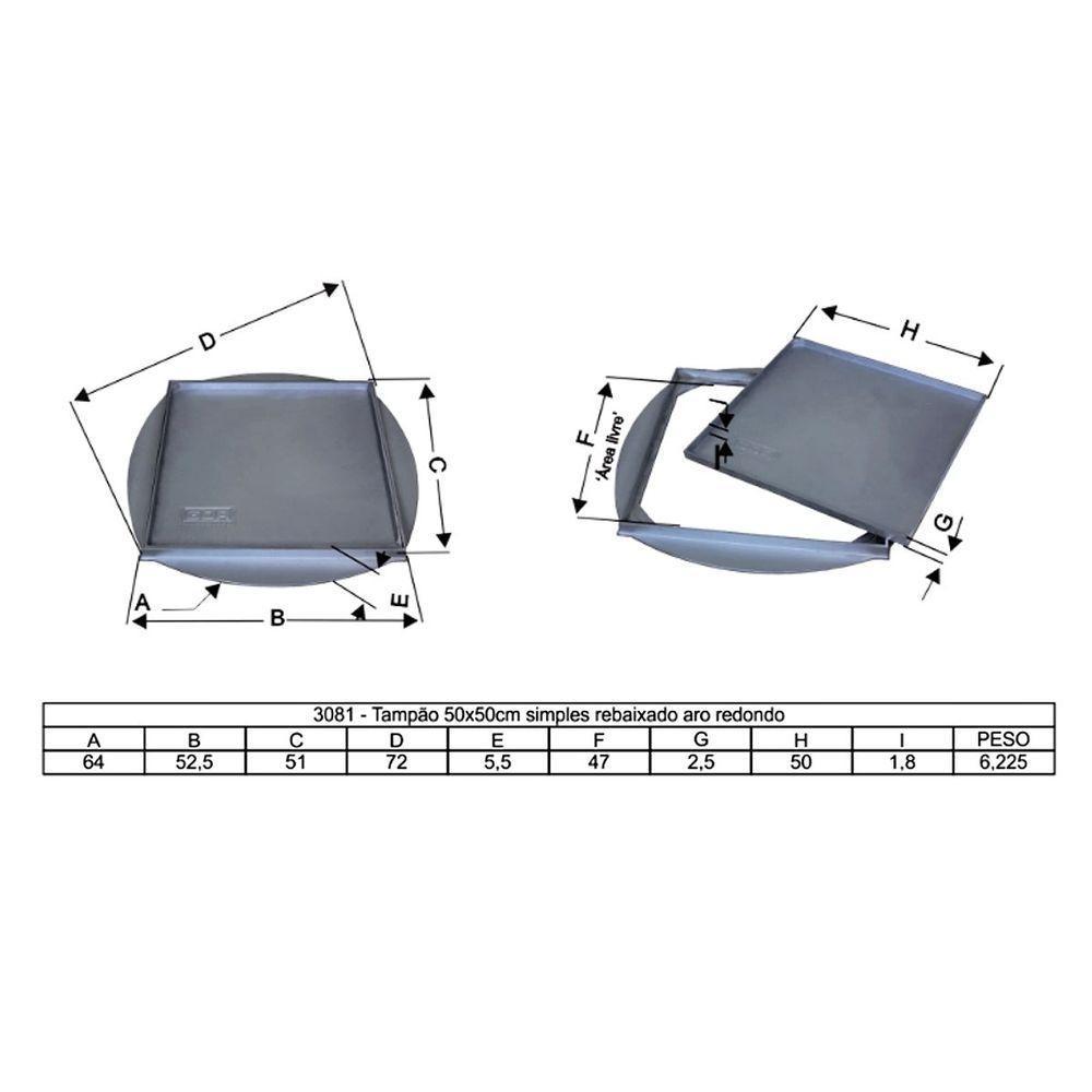 Tampa Tampão De Chão Simples Rebaixado Aro Circular 50x50cm - 2