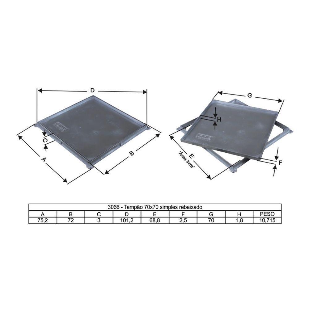 Tampa Tampão Chão Alumínio Fundido Simples Rebaixado 70x70cm - 2
