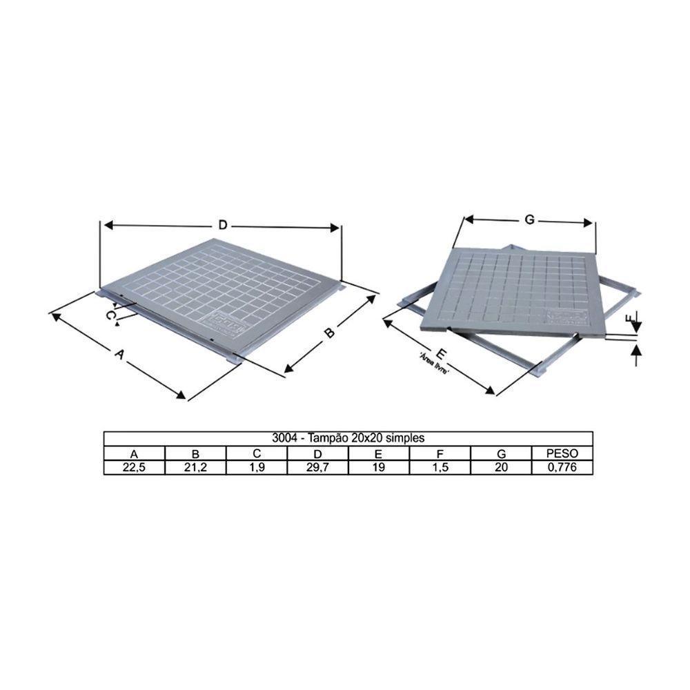 Tampa Tampão Chão Alumínio Fundido Quadrado Simples 20x20cm - 2