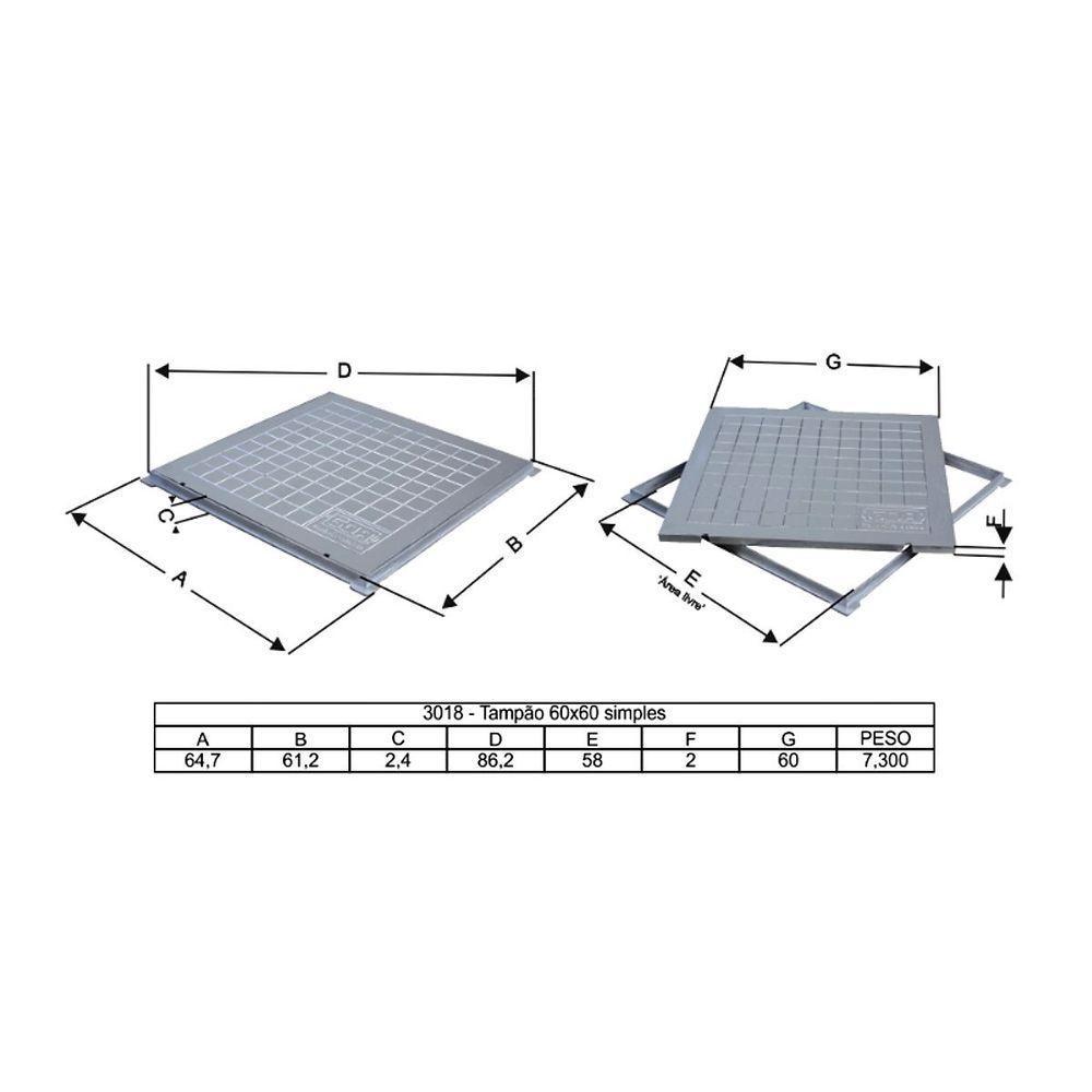 Tampa Tampão Chão Alumínio Fundido Quadrado Simples 60x60cm - 2