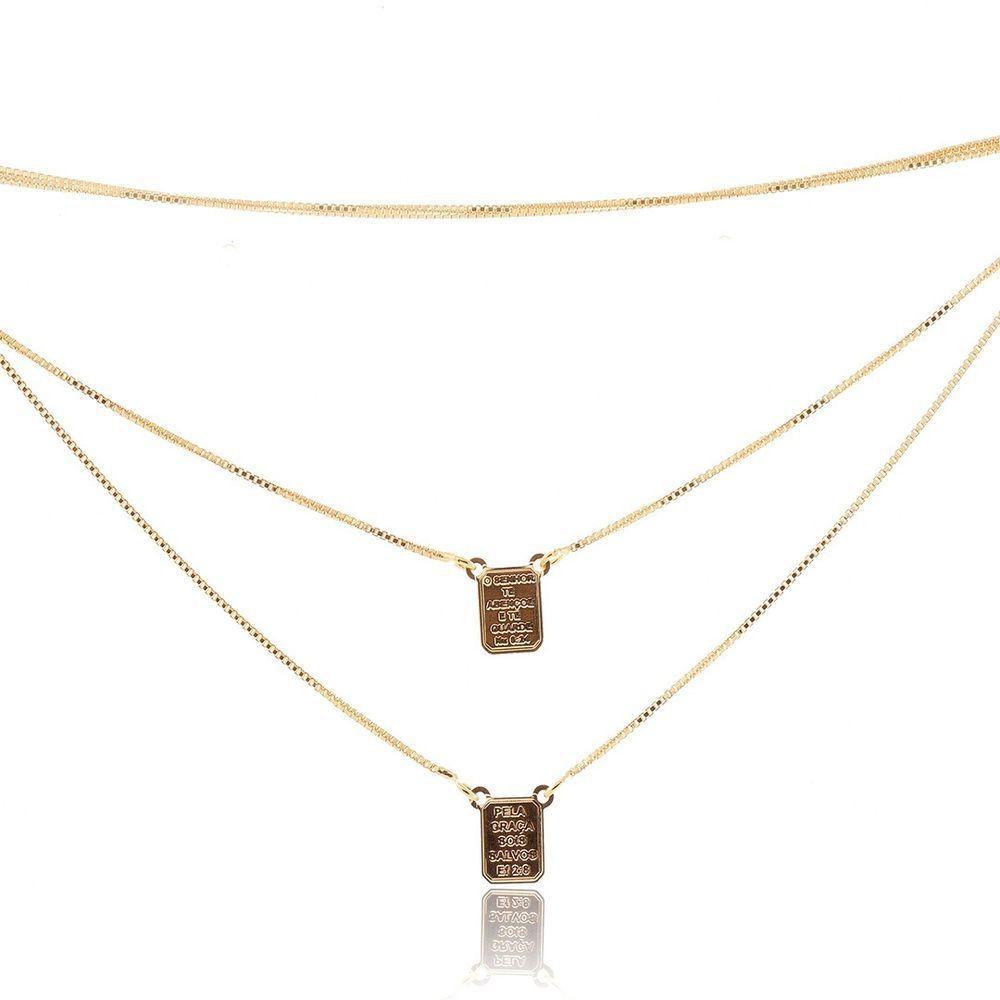 Escapulário Com Mini Medalhas Folheado Em Ouro 18K - 1