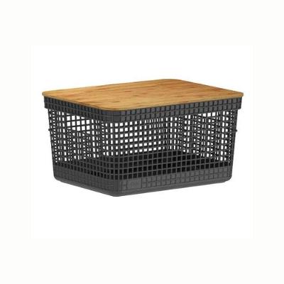 Cesto Organizador Grid Com Tampa Em Bambu 8l Ou Preto