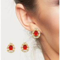 Conjunto Colar e Brincos Com Zirconia Gota Vermelha Banhada A Ouro 18k 60cm - 2