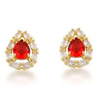 Conjunto Colar e Brincos Com Zirconia Gota Vermelha Banhada A Ouro 18k 60cm - 4