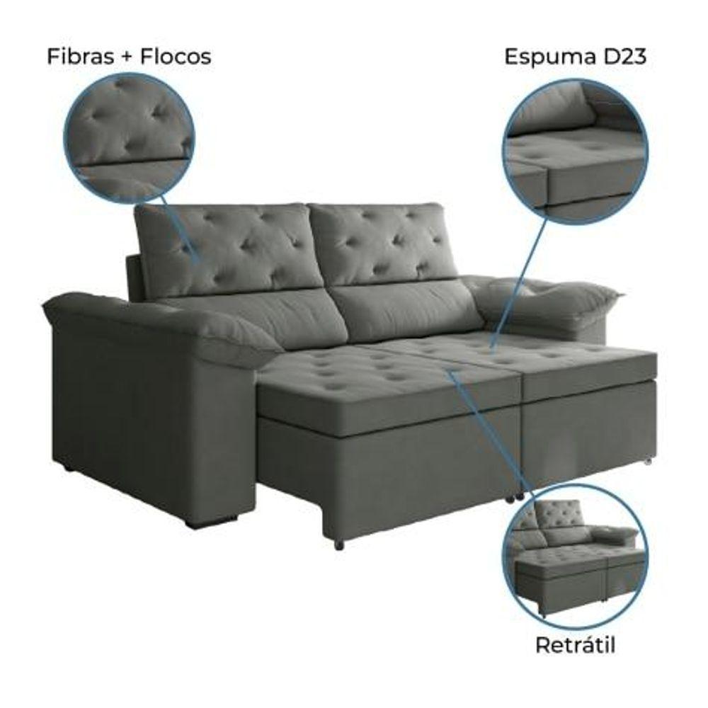 Sofá Retrátil 2 Lugares Inglaterra Suede Cinza - 3