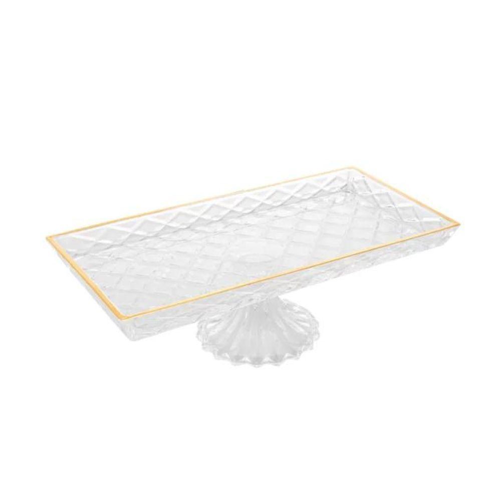 Travessa Com Pé Em Vidro Diamond 34x18cm Lyor - 1