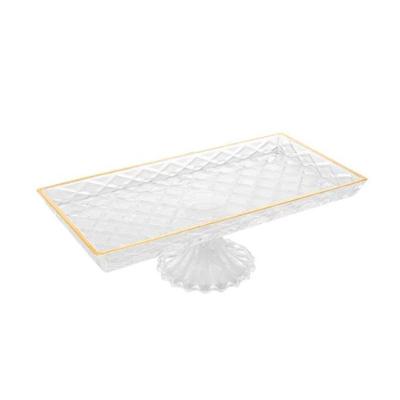 Travessa Com Pé Em Vidro Diamond 34x18cm Lyor