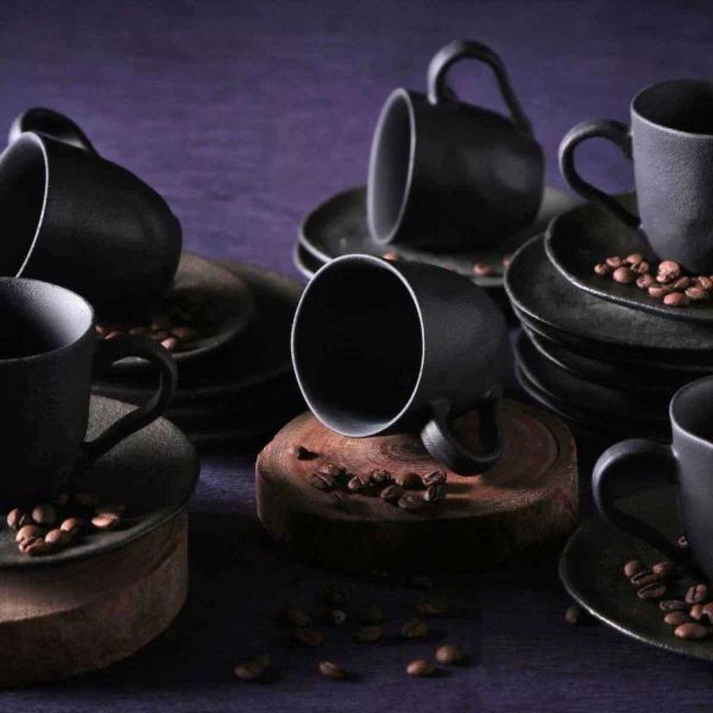 Xícara Para Café Com Pires Em Cerâmica Preto Matte 100ml Porto Brasil - 3