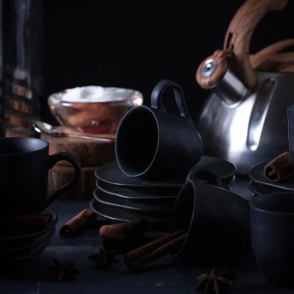 Xícara Para Café Com Pires Em Cerâmica Preto Matte 100ml Porto Brasil - 4