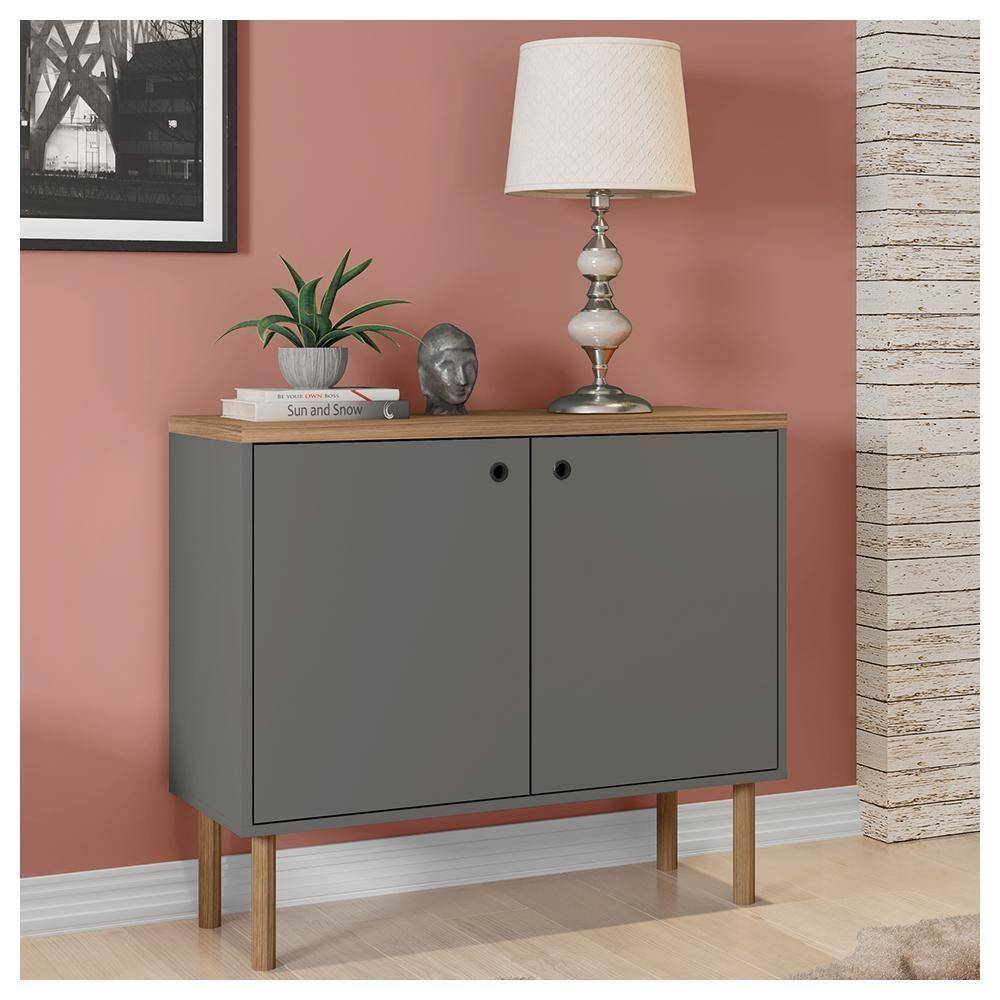 Armário Baixo 2 Porta Multi Cinza Com Pés Cilindrico Caemmun - 1