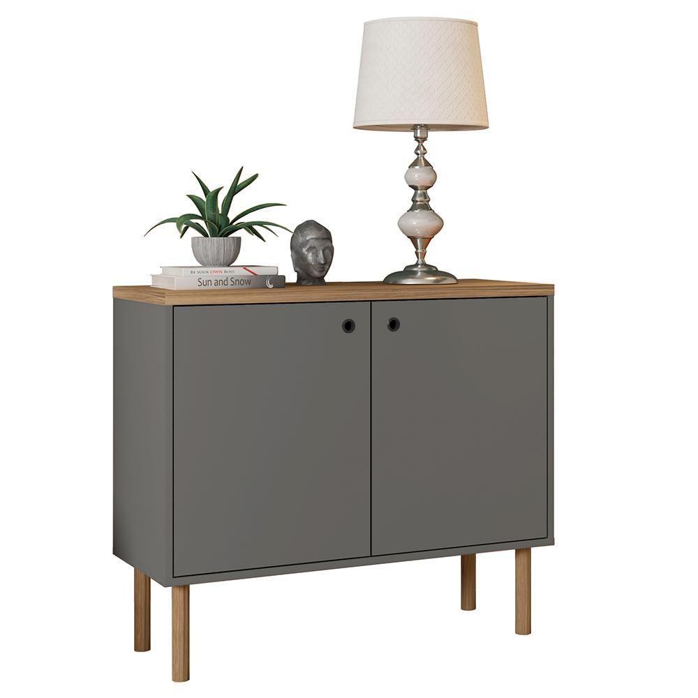 Armário Baixo 2 Porta Multi Cinza Com Pés Cilindrico Caemmun - 2