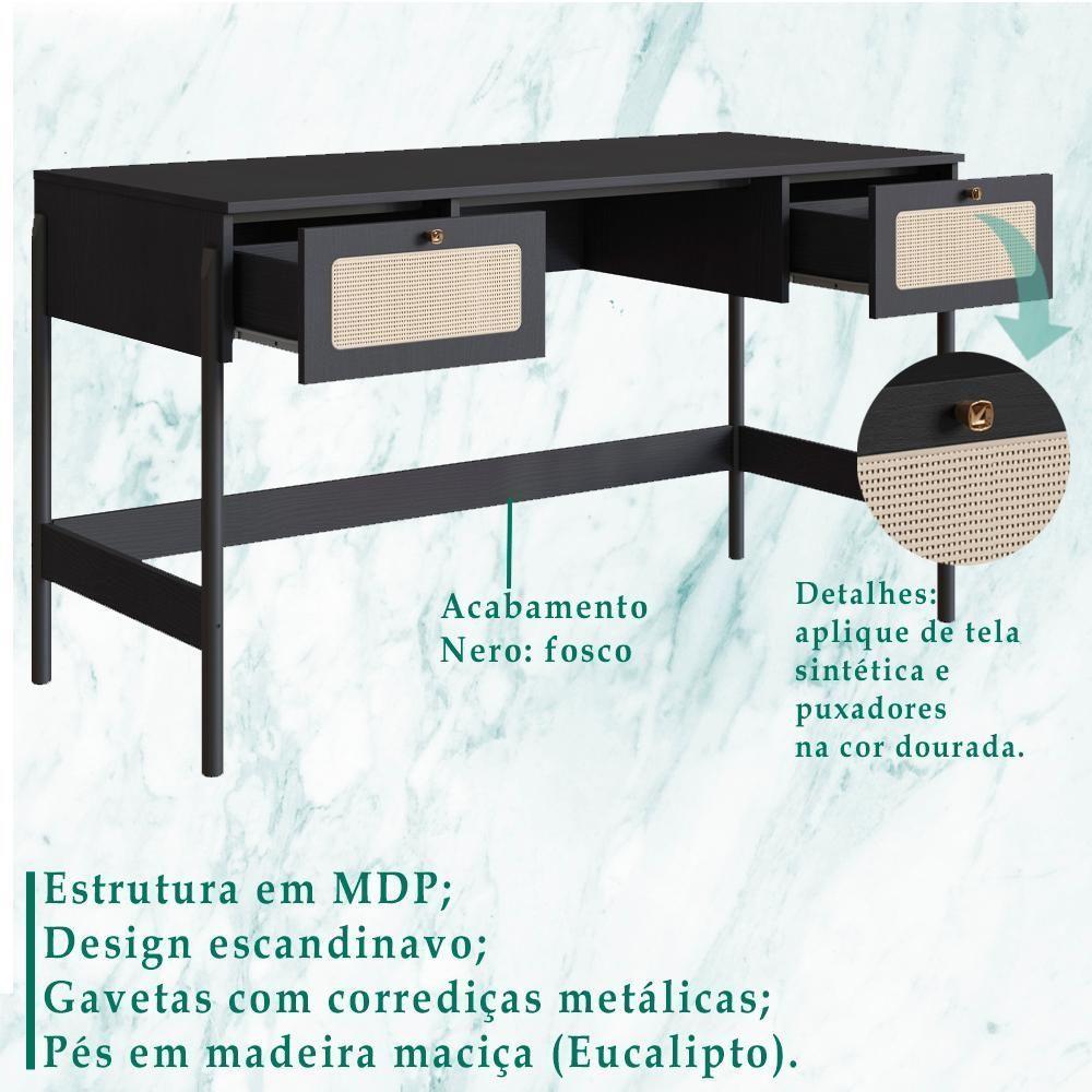 Escrivaninha 2 Gavetas Palhinha 27931 Linha Oslo Nero Artesano Nero - 4